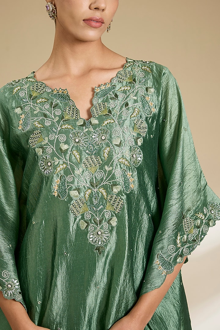 Sage Green Kora Silk Sequins Embroidered Kurta Set by SURBHI SHAH at Pernia's Pop Up Shop