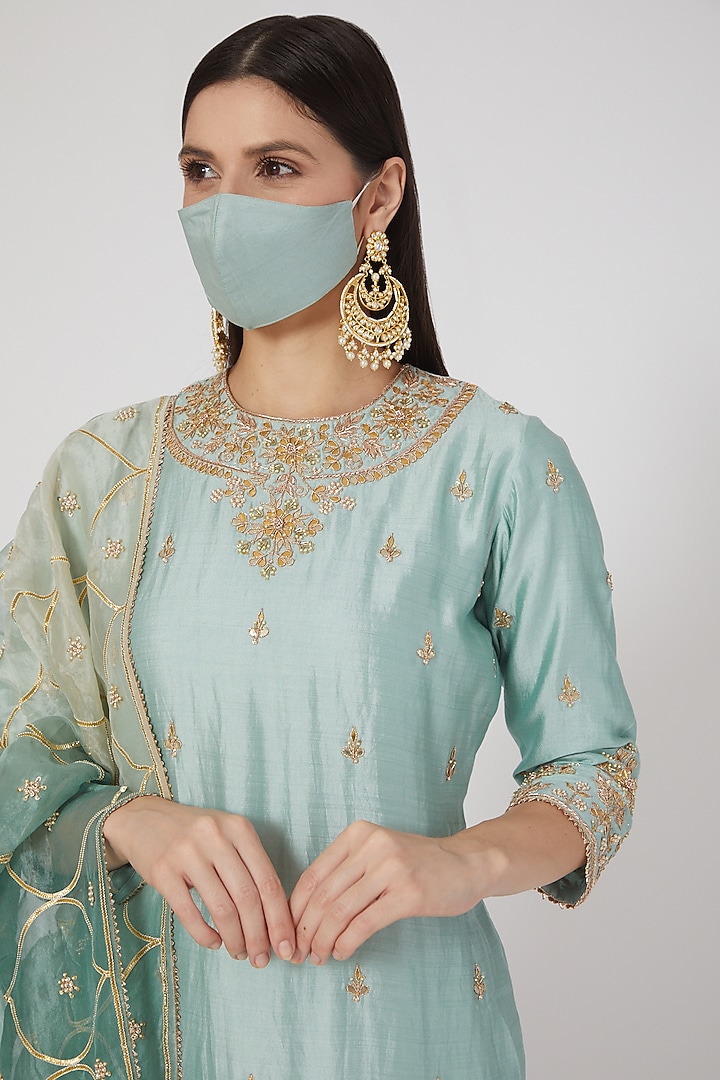 Powder Blue Hand Embroidered Kurta Set by SURBHI SHAH at Pernia's Pop Up Shop