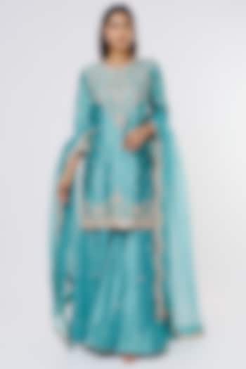 Blue Silk Wedding Sharara Set by SURBHI SHAH at Pernia's Pop Up Shop