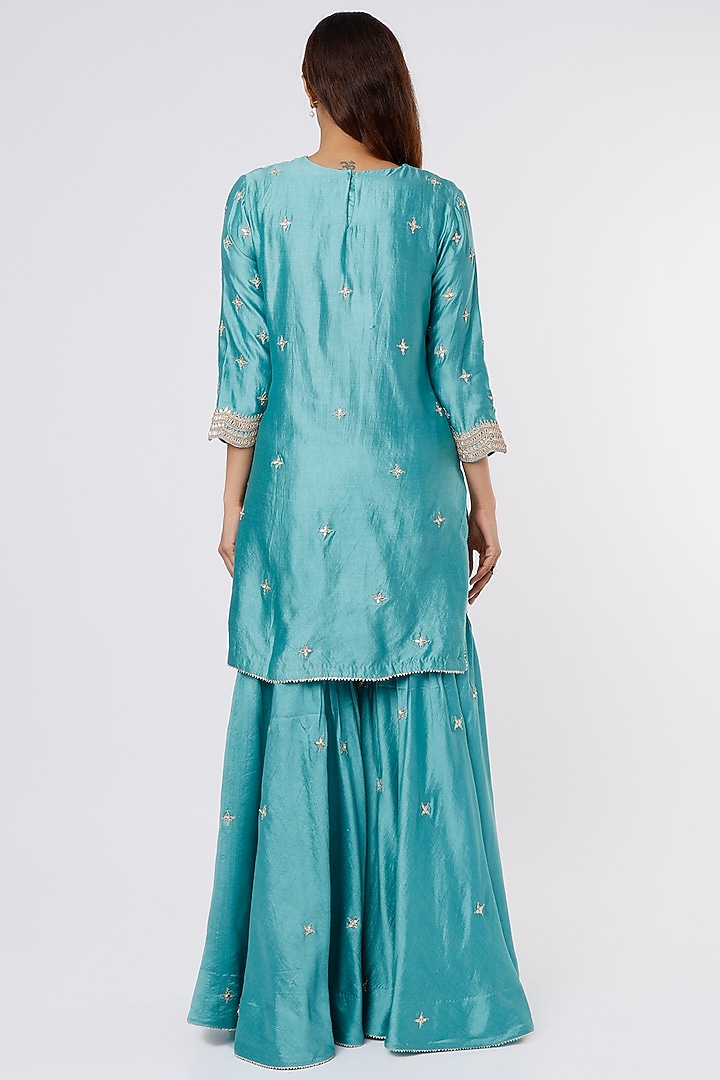 Blue Silk Wedding Sharara Set by SURBHI SHAH at Pernia's Pop Up Shop
