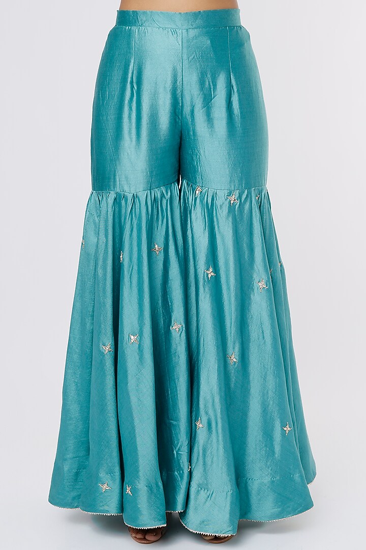 Blue Silk Wedding Sharara Set by SURBHI SHAH at Pernia's Pop Up Shop