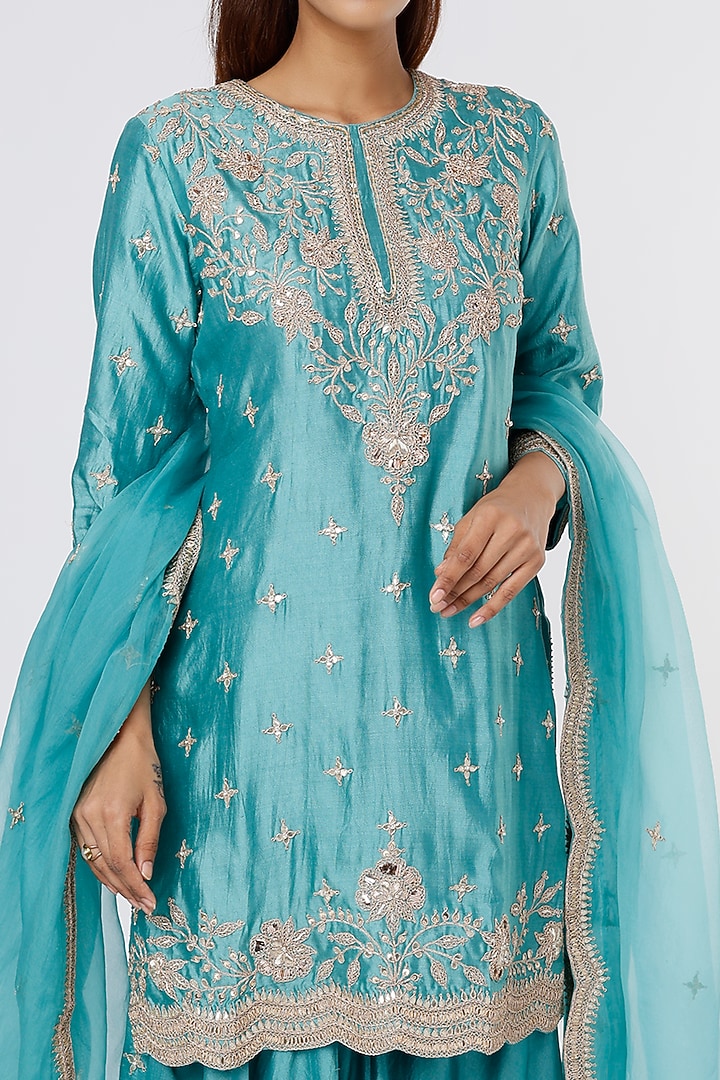 Blue Silk Wedding Sharara Set by SURBHI SHAH at Pernia's Pop Up Shop
