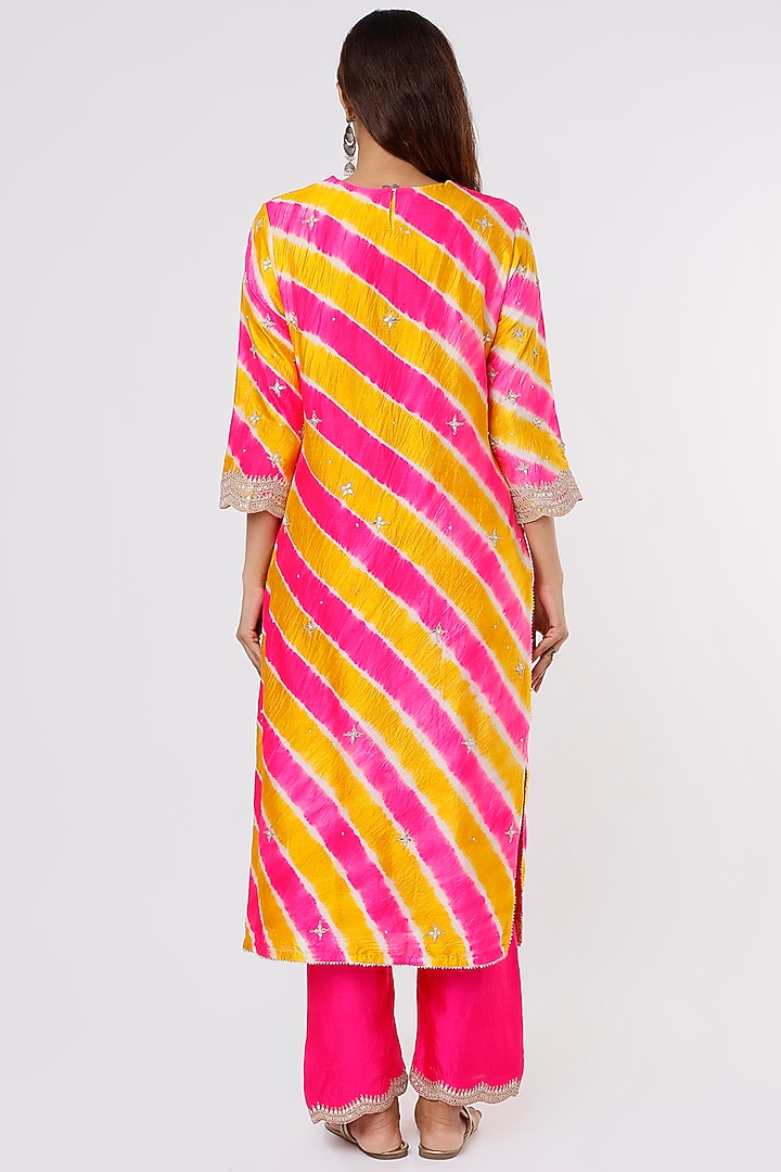 Yellow & Pink Embroidered Kurta Set by SURBHI SHAH at Pernia's Pop Up Shop