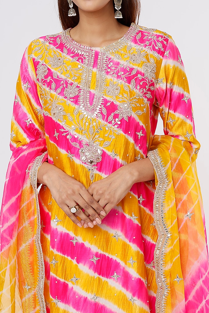 Yellow & Pink Embroidered Kurta Set by SURBHI SHAH at Pernia's Pop Up Shop