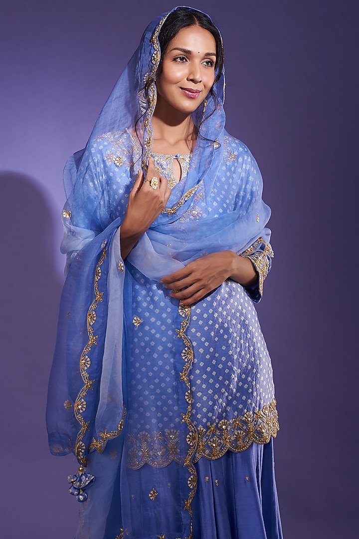 Purple Spun Silk Wedding Sharara Set by SURBHI SHAH at Pernia's Pop Up Shop
