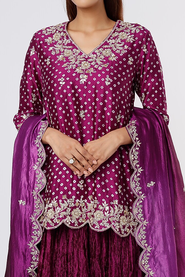 Purple Crushed Silk Skirt Set by SURBHI SHAH at Pernia's Pop Up Shop