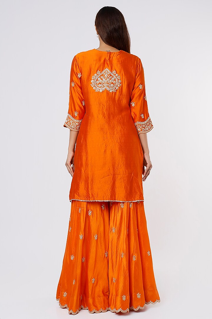 Orange Silk Wedding Sharara Set by SURBHI SHAH at Pernia's Pop Up Shop