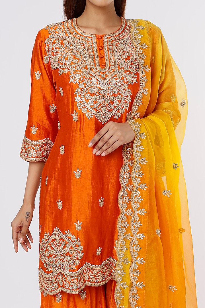 Orange Silk Wedding Sharara Set by SURBHI SHAH at Pernia's Pop Up Shop