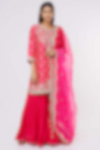 Rani Pink Silk Wedding Sharara Set by SURBHI SHAH at Pernia's Pop Up Shop