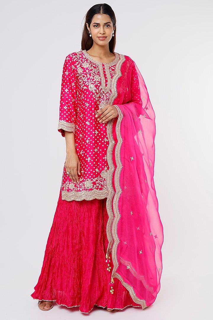 Rani Pink Silk Wedding Sharara Set by SURBHI SHAH at Pernia's Pop Up Shop
