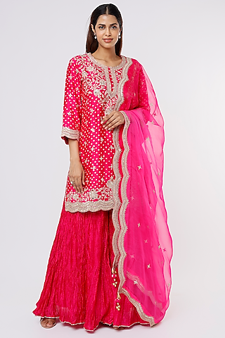 Rani Pink Silk Sharara Set by SURBHI SHAH