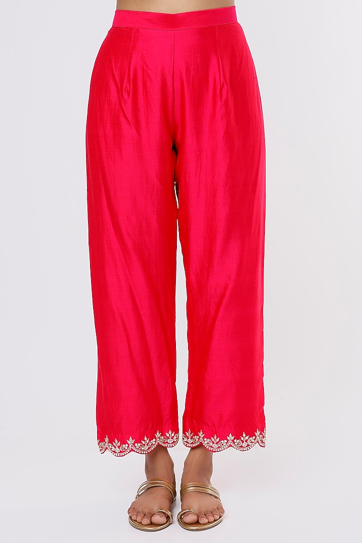 Strawberry Pink Embroidered Kurta Set by SURBHI SHAH at Pernia's Pop Up Shop