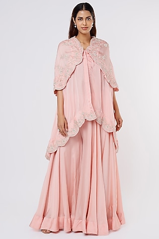 Pink Peach Satin Sharara Set by SURBHI SHAH