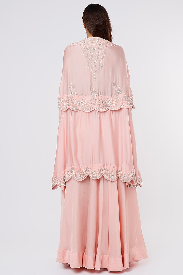 Pink Peach Satin Wedding Sharara Set by SURBHI SHAH at Pernia's Pop Up Shop