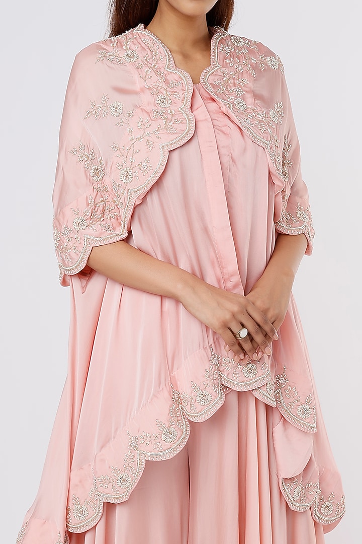 Pink Peach Satin Wedding Sharara Set by SURBHI SHAH at Pernia's Pop Up Shop