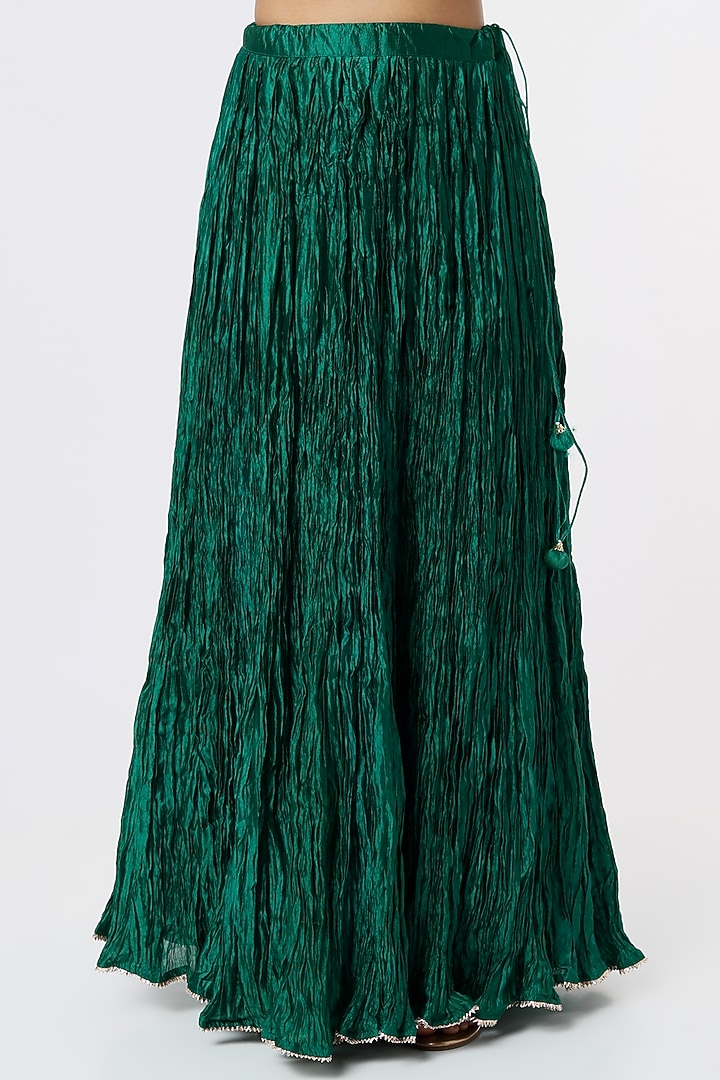 Dark Green Kora Silk Wedding Lehenga Set by SURBHI SHAH at Pernia's Pop Up Shop