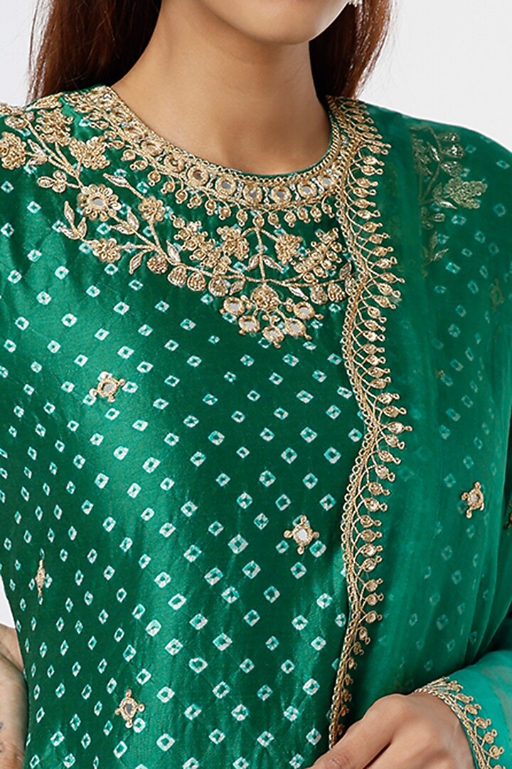 Dark Green Kora Silk Wedding Lehenga Set by SURBHI SHAH at Pernia's Pop Up Shop