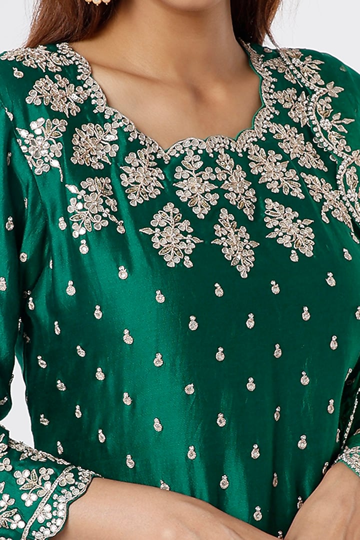 Bottle Green Embroidered Kurta Set by SURBHI SHAH at Pernia's Pop Up Shop