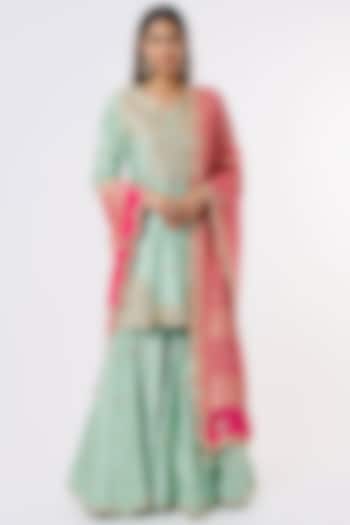 Aquamarine Spun Silk Wedding Sharara Set by SURBHI SHAH at Pernia's Pop Up Shop