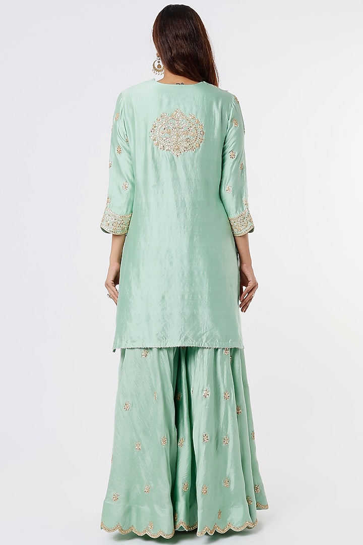 Aquamarine Spun Silk Wedding Sharara Set by SURBHI SHAH at Pernia's Pop Up Shop