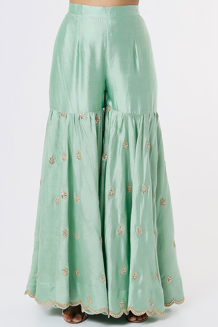 Aquamarine Spun Silk Wedding Sharara Set by SURBHI SHAH at Pernia's Pop Up Shop