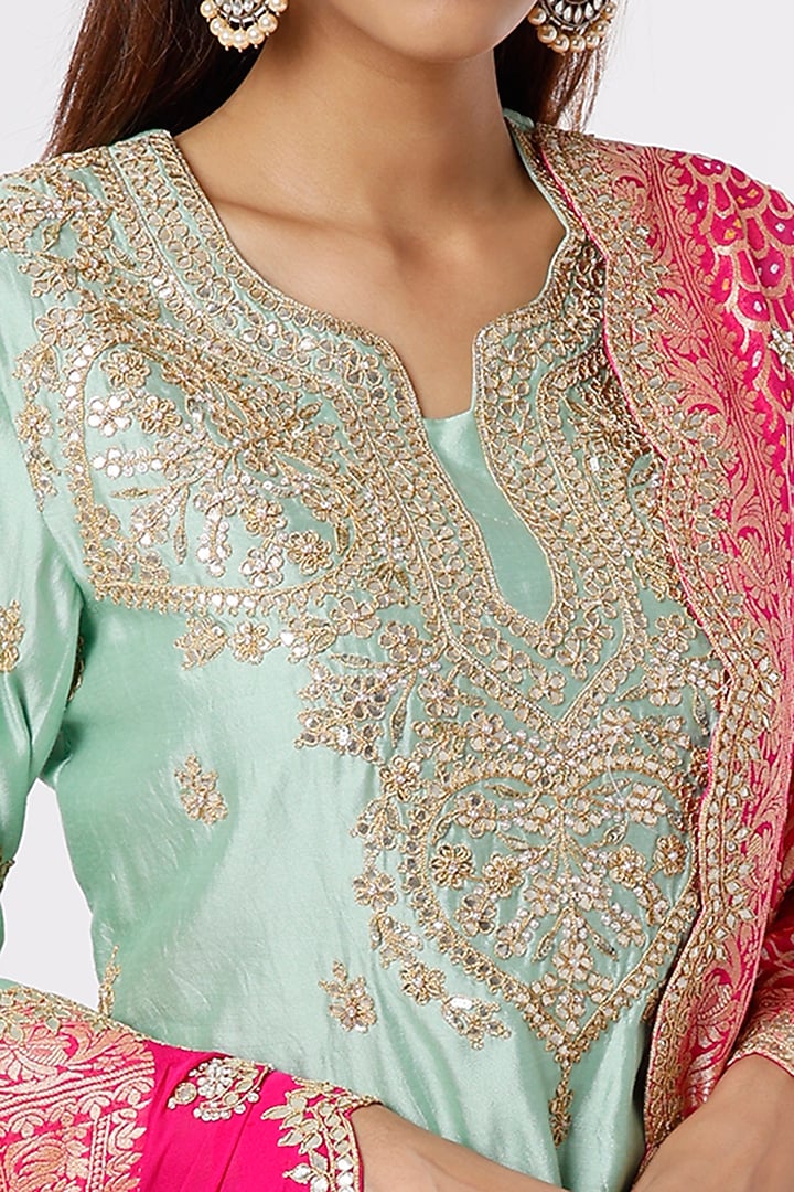 Aquamarine Spun Silk Wedding Sharara Set by SURBHI SHAH at Pernia's Pop Up Shop