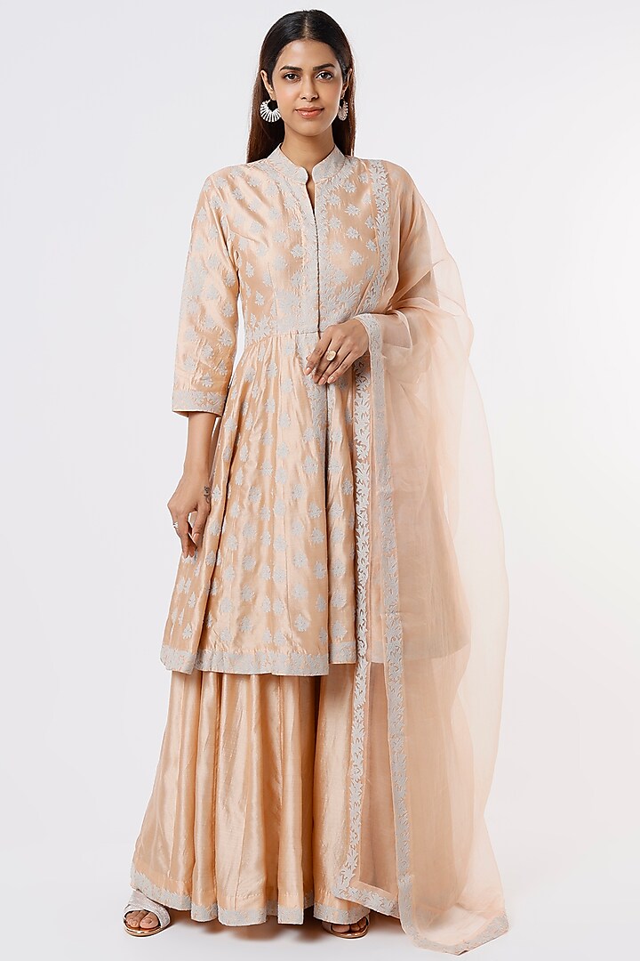 Pinkish Beige Spun Silk Sharara Set by SURBHI SHAH at Pernia's Pop Up Shop