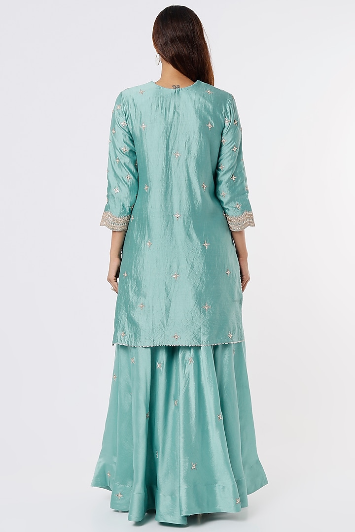 Blue Spun Silk Wedding Sharara Set by SURBHI SHAH at Pernia's Pop Up Shop