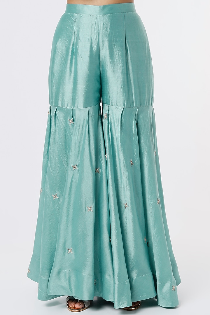 Blue Spun Silk Wedding Sharara Set by SURBHI SHAH at Pernia's Pop Up Shop