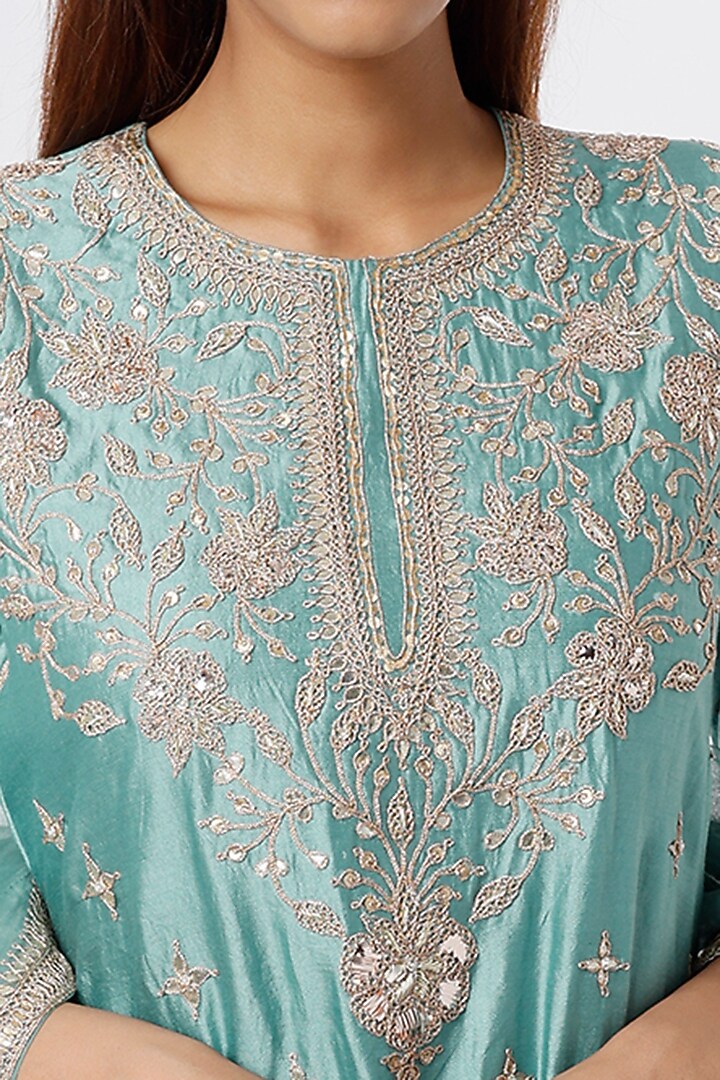 Blue Spun Silk Wedding Sharara Set by SURBHI SHAH at Pernia's Pop Up Shop