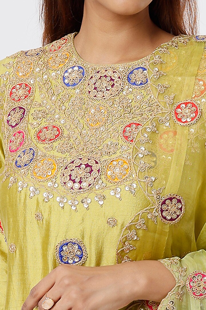 Lime Green Embroidered Kurta Set by SURBHI SHAH at Pernia's Pop Up Shop