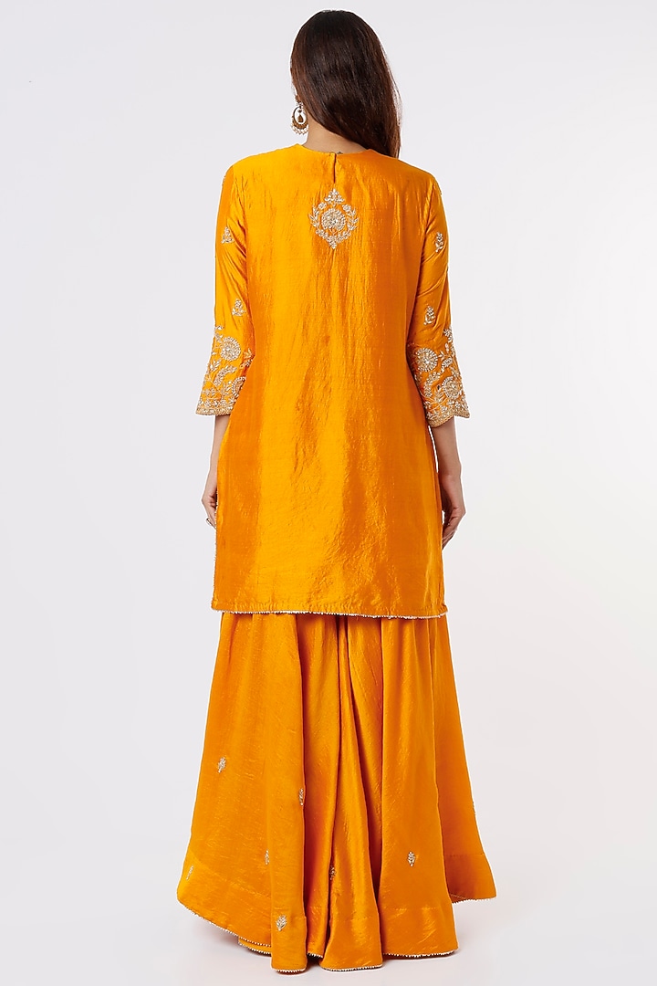Mango Yellow Pure Spun Silk Wedding Sharara Set by SURBHI SHAH at Pernia's Pop Up Shop