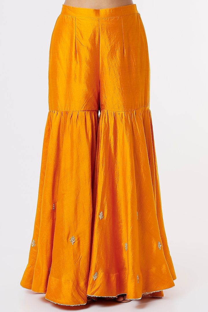 Mango Yellow Pure Spun Silk Wedding Sharara Set by SURBHI SHAH at Pernia's Pop Up Shop
