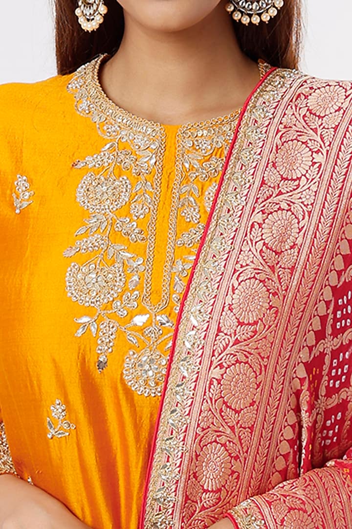 Mango Yellow Pure Spun Silk Wedding Sharara Set by SURBHI SHAH at Pernia's Pop Up Shop