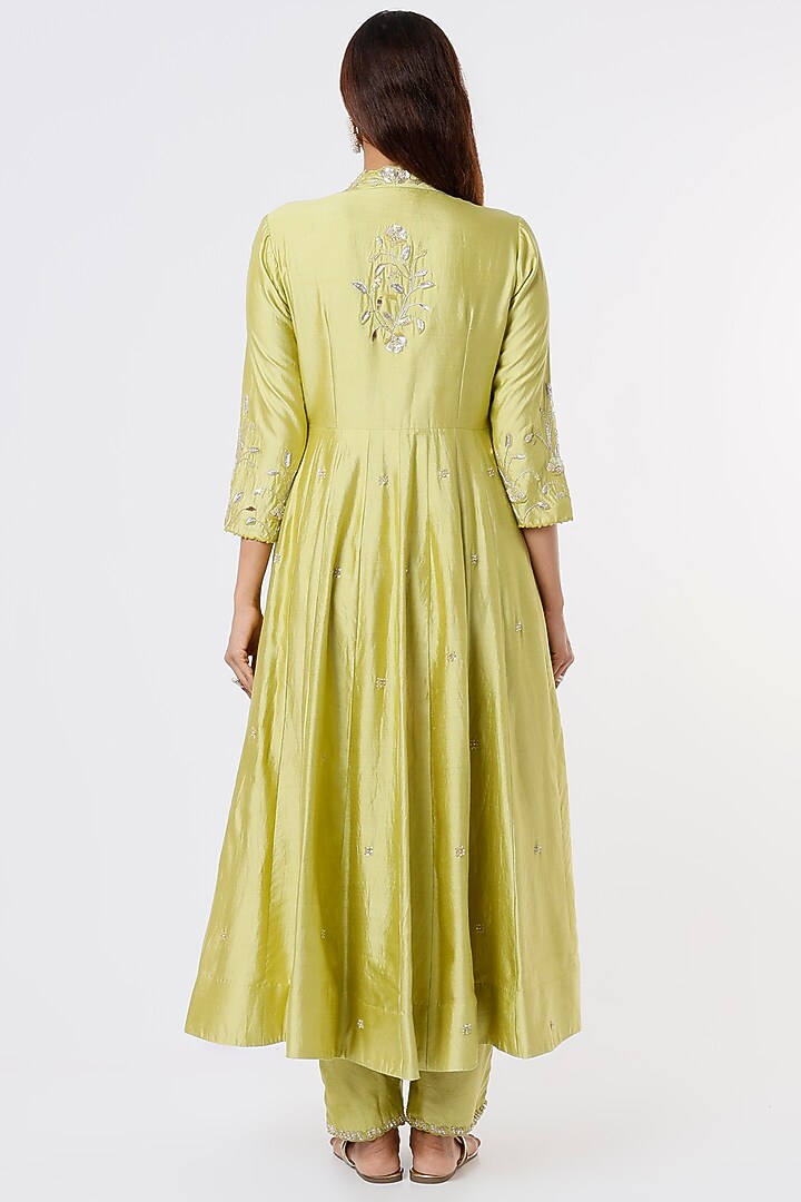 Lime Green Embroidered Angrakha Kurta Set by SURBHI SHAH at Pernia's Pop Up Shop