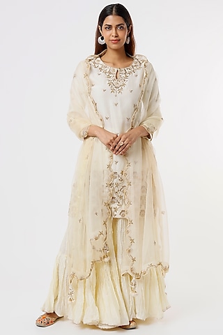 Ivory Chanderi Sharara Set by SURBHI SHAH