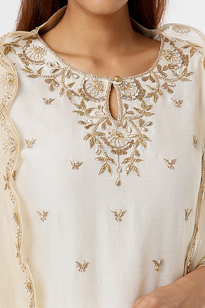 Ivory Chanderi Wedding Sharara Set by SURBHI SHAH at Pernia's Pop Up Shop