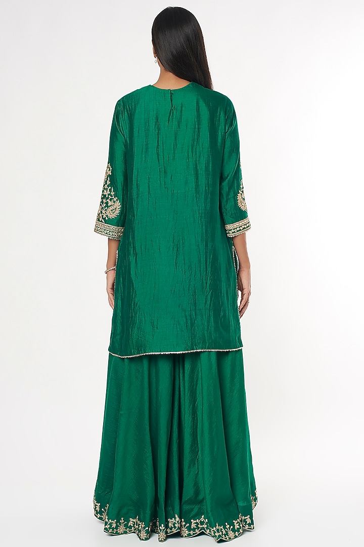 Bottle Green Spun Silk Wedding Sharara Set by SURBHI SHAH at Pernia's Pop Up Shop