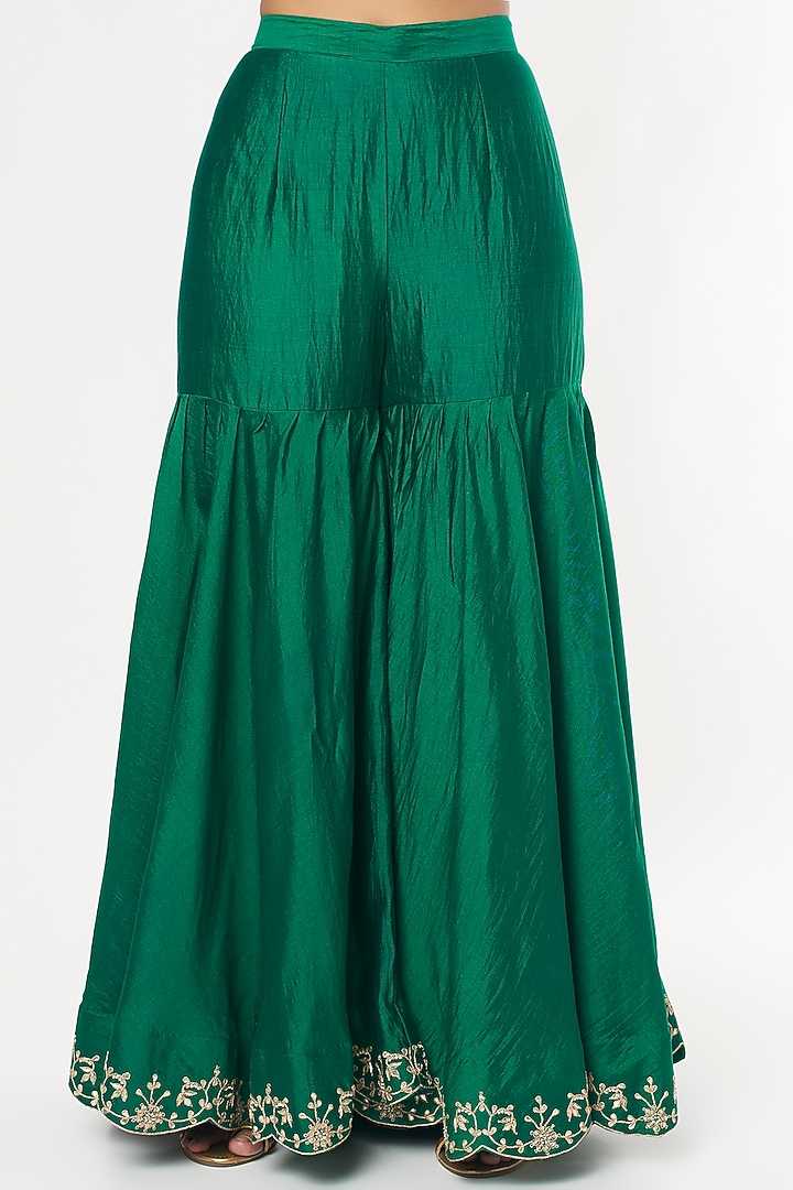 Bottle Green Spun Silk Wedding Sharara Set by SURBHI SHAH at Pernia's Pop Up Shop