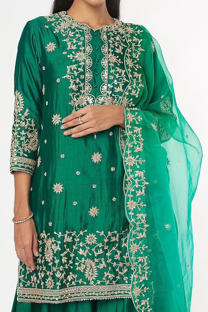 Bottle Green Spun Silk Wedding Sharara Set by SURBHI SHAH at Pernia's Pop Up Shop
