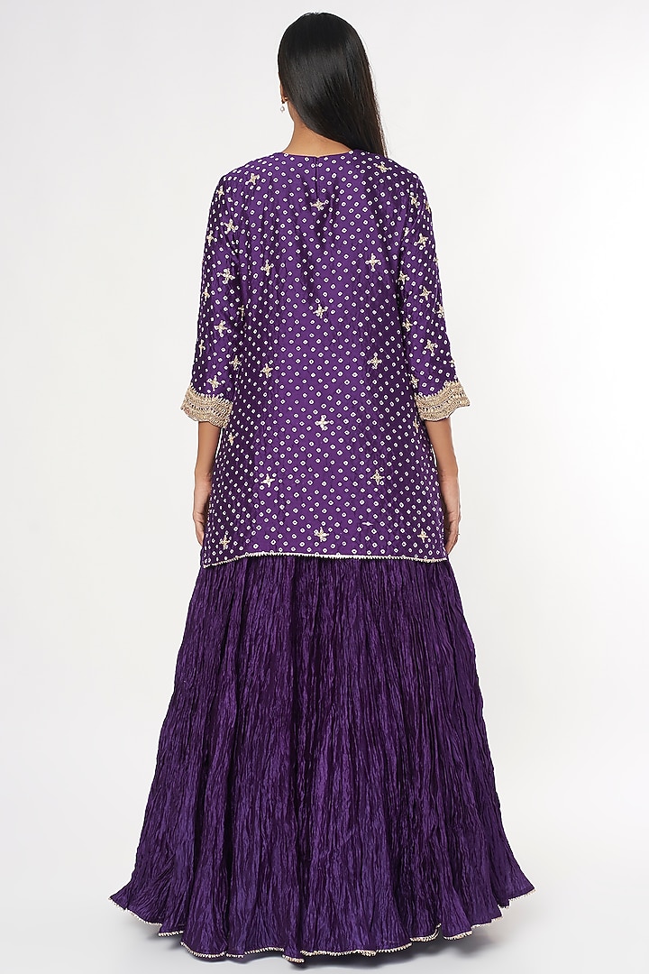 Purple Embroidered Bandhej Kurta Set by SURBHI SHAH at Pernia's Pop Up Shop