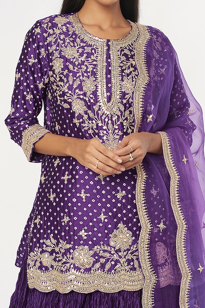 Purple Embroidered Bandhej Kurta Set by SURBHI SHAH at Pernia's Pop Up Shop