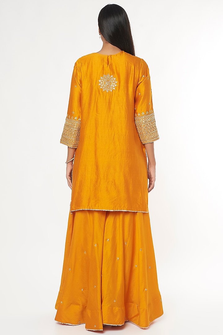 Mustard Yellow Spun Silk Wedding Sharara Set by SURBHI SHAH at Pernia's Pop Up Shop