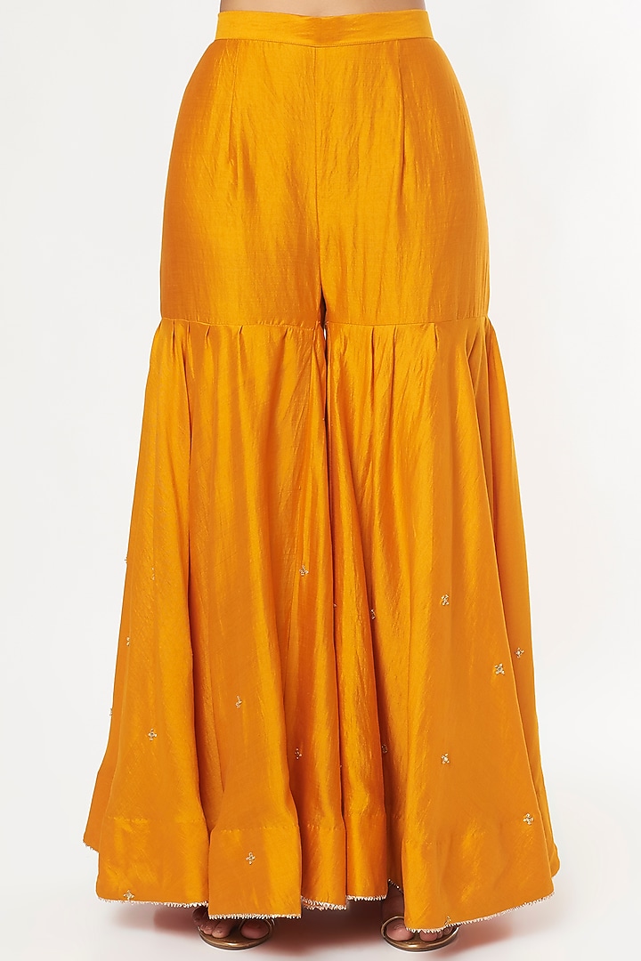 Mustard Yellow Spun Silk Wedding Sharara Set by SURBHI SHAH at Pernia's Pop Up Shop