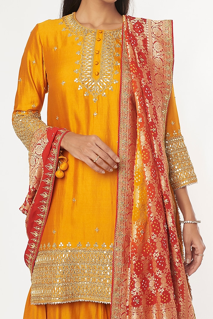 Mustard Yellow Spun Silk Wedding Sharara Set by SURBHI SHAH at Pernia's Pop Up Shop