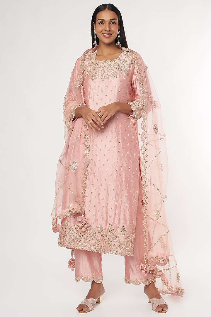 Light Pink Embroidered Kurta Set by SURBHI SHAH at Pernia's Pop Up Shop