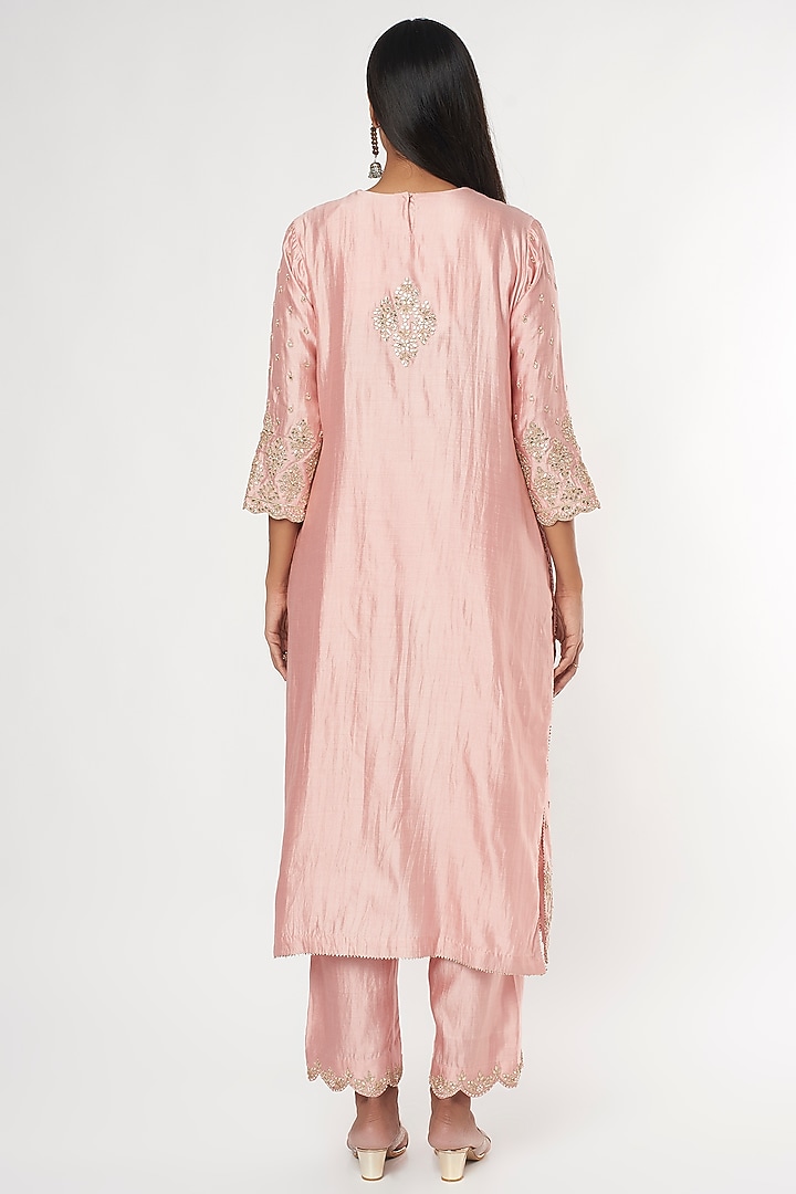 Light Pink Embroidered Kurta Set by SURBHI SHAH at Pernia's Pop Up Shop