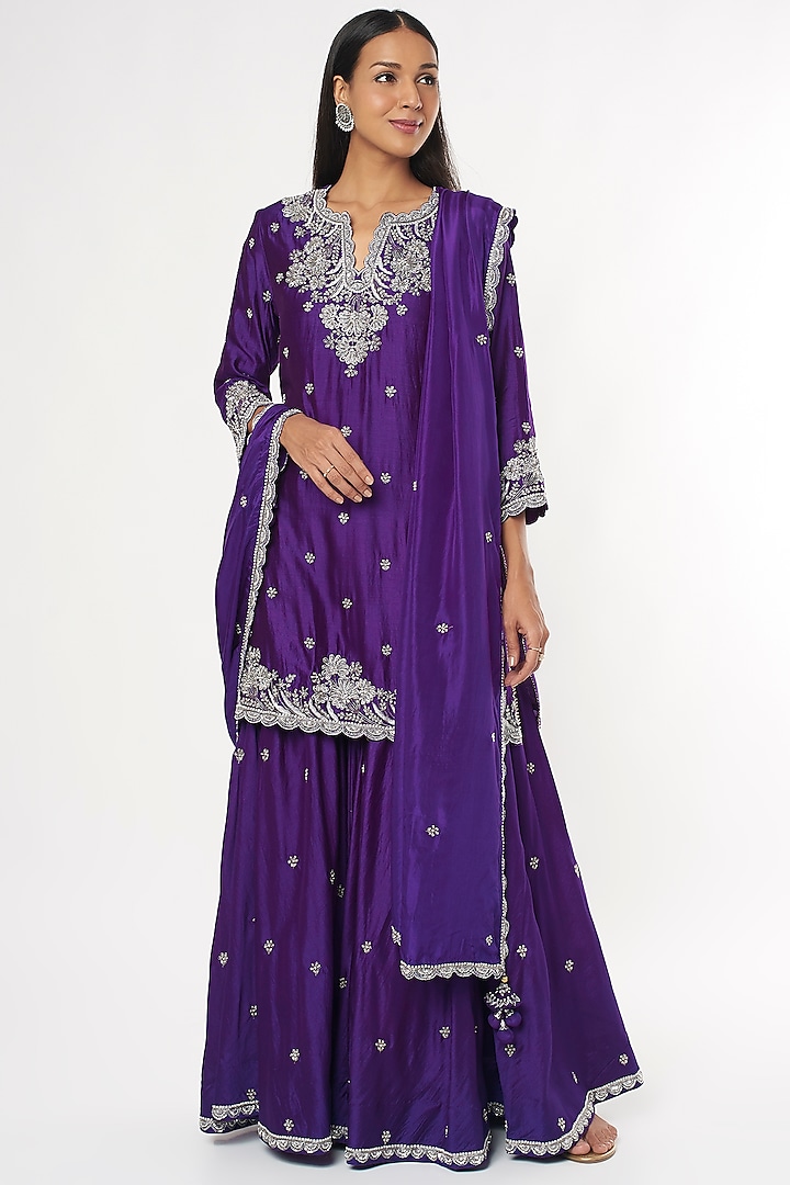 Purple Spun Silk Wedding Sharara Set by SURBHI SHAH at Pernia's Pop Up Shop