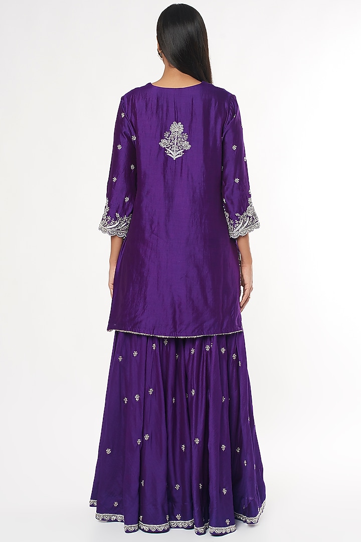Purple Spun Silk Wedding Sharara Set by SURBHI SHAH at Pernia's Pop Up Shop