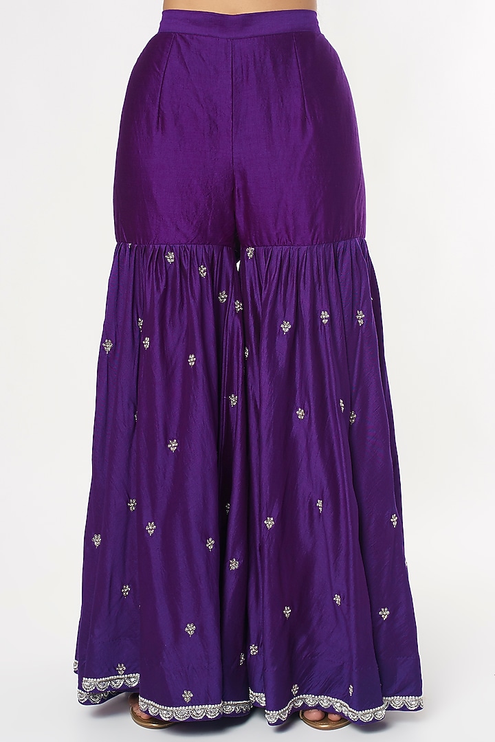 Purple Spun Silk Wedding Sharara Set by SURBHI SHAH at Pernia's Pop Up Shop